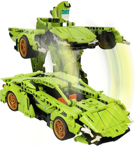 Crafts&Co® Roboter Auto Bausteine Set | Klemmbausteine | Transformer Robot | STEM Konstruktion Bauset mit 721 Teilen | BAU und Auto Spielzeug für Kinder | Spielzeug Ab 6 Jahre | 12x25x7 cm | Grün