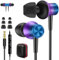 Jiunai Wired Earbuds In Ear Headphones with 3.5mm Jack Built-in Mic Volume Control Noise Isolated Stereo S M L Ear tips Magnetic Tangle-Free Earphone for iPhone Android School Students Gradient Purple