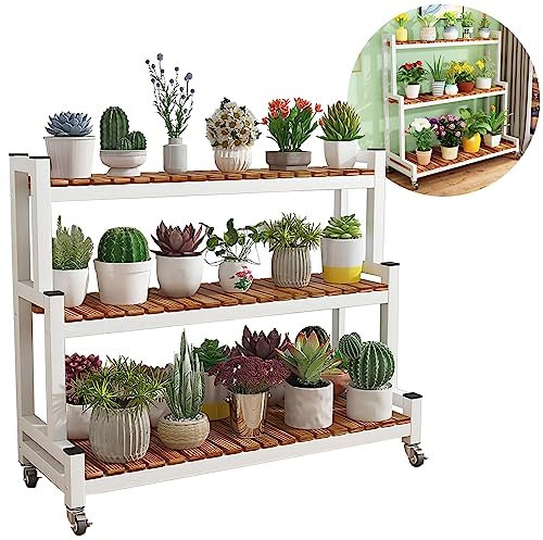 Pflanzenständer mit 3 Ebenen, Stahlregal für drinnen und draußen, Blumenhalter, Organizer für Balkon und Wohnzimmer, Garten, Regal, Leiter für Pflanzen