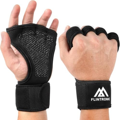 flintronic Fitness Handschuhe Herren, Offene Trainingshandschuhe mit Integrierten Handgelenksmanschetten und Vollflächiger, Trainingshandschuhe für Training, Klimmzüge, Calisthenics (L)