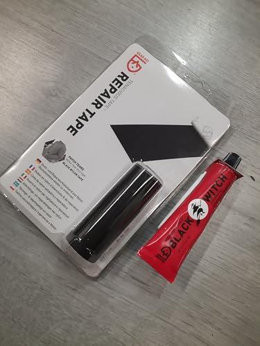 Gear Aid [Kit Super REPARACION Impermeable Negro] Black Witch Adhesivo Color Negro Tubo 28 Gramos + Cinta Reparadora Negra Tenacious 50x7.5 cm | Neopreno, Tiendas de campaña, hinchables...
