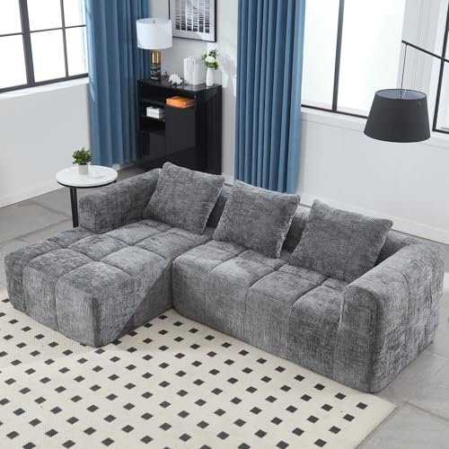 LIFEISLE Modernes Sektionssofa L-Sofa, Ecksofa mit Chaiselongue und Armlehnen, Chenille Couch mit Seitentasche, Keine Installation erforderlich Grau