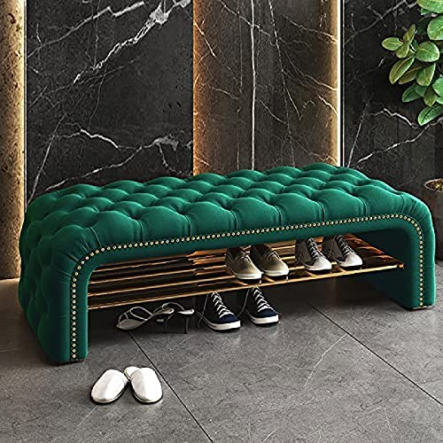Schuhregalhocker, grüner Samt, Schuhbank, Aufbewahrungshocker, Schuhregal, Schuhschrank, moderner Komfort, Bett-Endsitz, 100 x 40 x 45 cm