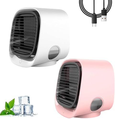 Aira Breeze Luftkühler Tragbar, Aira Breeze Mini Klimaanlage, Airbreeze Air Cooler mit LED-Nachtlicht, Luftbefeuchter und Duftspender, Tragbare Klimaanlage Kühlventilator Leise (2PC-C)