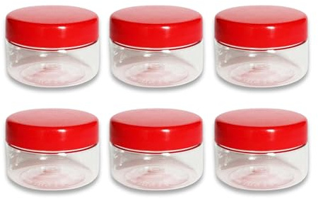 QUANTA 50ml Clear Plastic Jars (2oz) – Pack of 6 Small Airtight Screw-Top Storage Pots | BPA-Free Cosmetic Sample Jars, Spice & Herb Containers, Travel & Craft Organiser (Stackable)