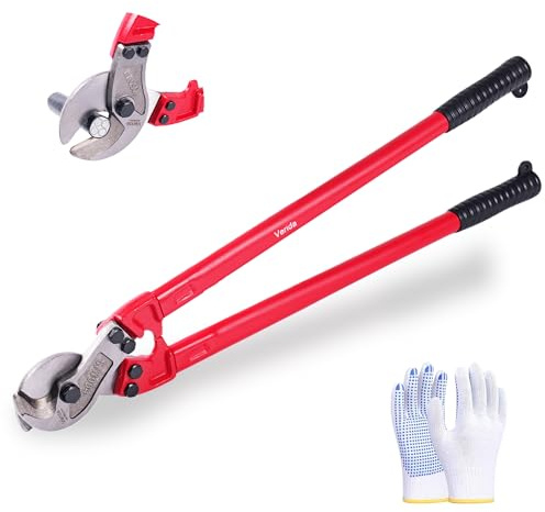 Verida Cable Cutters 24 inch, Heavy-Duty Large Cable Cutter, Chrome vanadium steel, Hardness 62 HRC, Suitable for cutting thick copper and aluminum core cables, Red
