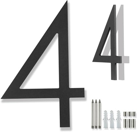 Metall-Hausnummern für den Außenbereich 20 cm, Adressnummern für Haus im Freien extra groß moderne Hausnummern für draußen mattschwarz schwebende Halterung bündige Montage Aluminium 4