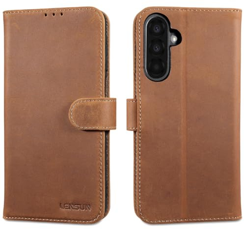 LENSUN Hülle für Samsung Galaxy A26 Echtleder, RFID Schutz - Vintage Braun | Handyhülle Echtes Leder, Walletfach Handytasche, Magnetverschluss Lederhülle, Flip Cover Schutzhülle, Standfunktion