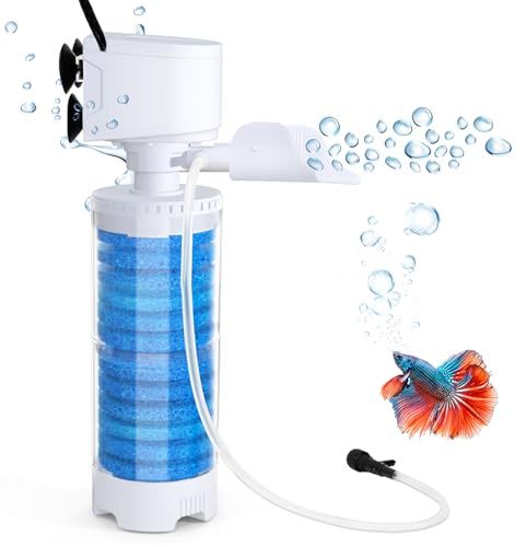 Fishnanny 4-in-1 Multifunction Fish Tank Filter Pump - Multi Stage Filtration, Internal Aquarium Filter with Adjustable Flow Rate, Oxygenation & Wavemaker, Mit Easy-to-Clean Reusable Filter-Sponges