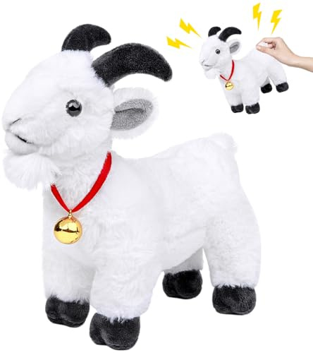 RLOMUTE Weiße Ziege, Plüschtier, weicher Ziegen-Teddy mit Quietscher, 30 cm | Realistisches Plüschtier: Lustige, quietschende Ziege, weiches Deko-Spielzeug, süßes Geburtstagsgeschenk für Kinder