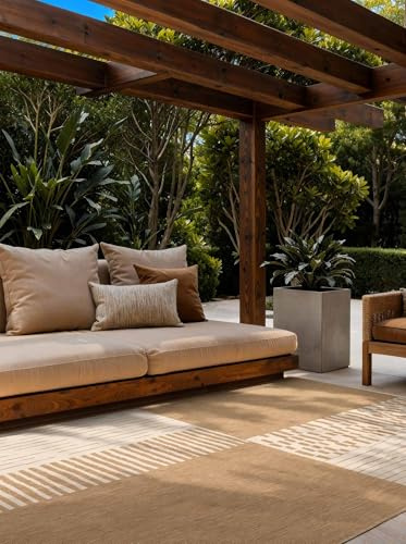 Ted Baker Flachgewebe Teppich Acacia - Wendeteppich Outdoor geeignet, Pflegeleichter Wohnzimmerteppich, Modern, Kariert Muster für Wohnzimmer, Terrasse, Esszimmer, Balkon - Jute Weiß, 160x230 cm