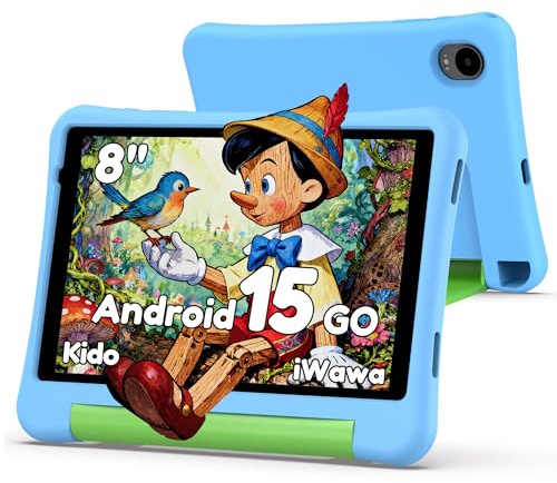 ALLDOCUBE Kids Tablet 8 inch with Case, Android 15 Go Tablet for Kids Ages 3-12, Parental Control, 7GB RAM 32GB ROM 512GB Expand, HD IPS Screen, Pre-Installed Kids Apps, Blue