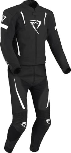 Difi Jerez perforierte 2-Teiler Motorrad Lederkombi, schwarz/weiß, 54