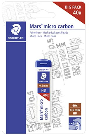 Staedtler Mars - Set di Mine 0.5, Mina HB Resistente alla Rottura Flessibile e Facile da Cancellare, Ricariche Adatte a Tutti i Tipi di Portamine, Mine per Cancelleria Scuola Università Ufficio, 40 Pz