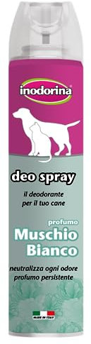 Inodorina Deodorante per Cani al Profumo di Muschio Bianco (300 ml) – Azione rinfrescante e igienizzante – Neutralizza i Cattivi odori e Protegge Il Pelo – Ideale Dopo toelettatura