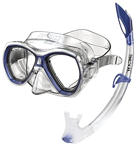 Seac Set Elba, Schnorchelset aus hypoallergenem Silikon mit Maske und Schnorchel für Erwachsene, transparent/blau, Narrow