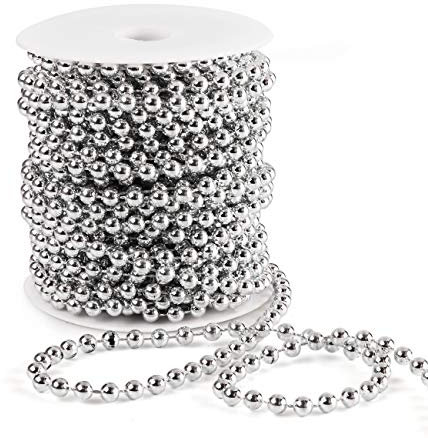 Anstore Perlenband Perlenkette Perlengirlande Perlenschnur Weihnachten Advent Hochzeit Deko Tischdeko, Silber, 15 Meter