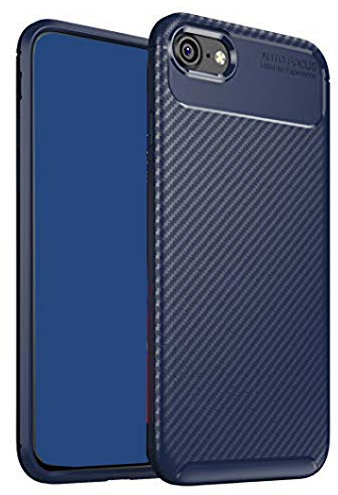 ZSCHAO Coque iPhone 8 Fibre de Carbone Silicone Slim Ultra Fine Anti Choc avec Verre trempe TPU Case Housse Coque iPhone 8 Antichoc Carbon Mate Mat Hybrid Case Etui Cover pour iPhone 8 Bleu