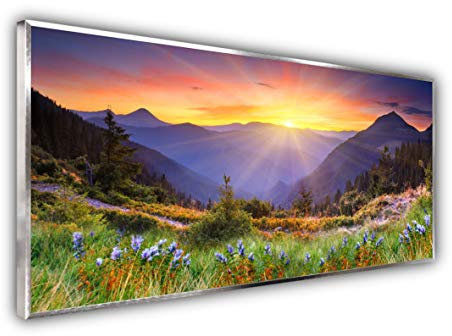 Steinfeld XXL Glasbild mit Rahmen/Glas Deko Bild (Silber/alu) (60 x 120 cm, 034 Sonnenuntergang)