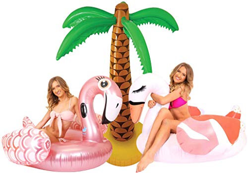 Chaise longue gonflable géante pour piscine flamant rose + grand palmier tropical gonflable