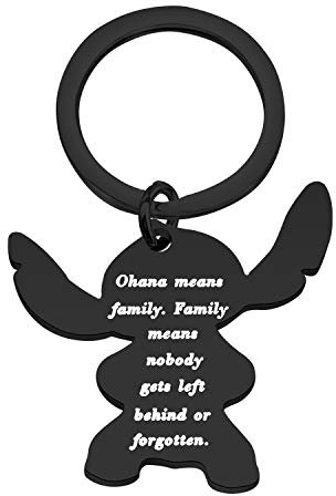 BAUNA Ohana Schlüsselanhänger Ohana bedeutet Familie Hibiskus Charm Schlüsselanhänger (schwarz), 3.0, Edelstahl