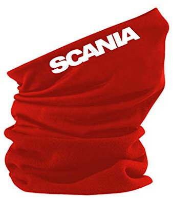 SHIRT-TO-GO Multifunktionstuch Alltagstuch Alltagsmaskenschal Maskenschal Mund- und Nasenschal Cover Abdeckung rot mit Aufdruck weiß Scania und deinem individuellem Wunschnamen
