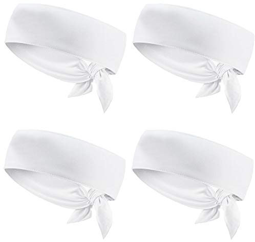 Lot de 4 bandeaux blancs à nouer pour homme et femme, anti-transpiration, séchage rapide, pour karaté, basket-ball, course à pied, entraînement (blanc)