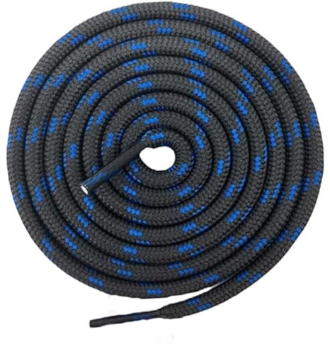 [Pair] Heavy Duty, durable round Boot Lace, Shoe Lace classic colours 160cm Dot/180cm Stripe for hiking, Mountaineering running, working, casual (Dark Grey/Blue 160cm)