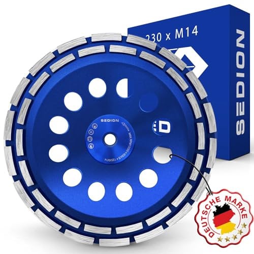SEDION ® Diamantschleiftopf 230 mm x M14 - Robuste Industrie Diamanten Doppelreihig - Diamantscheibe - Sedion Premium Qualität - Kompatibel mit Winkelschleifer & Flex - Diamant Schleifscheibe Ø 230mm
