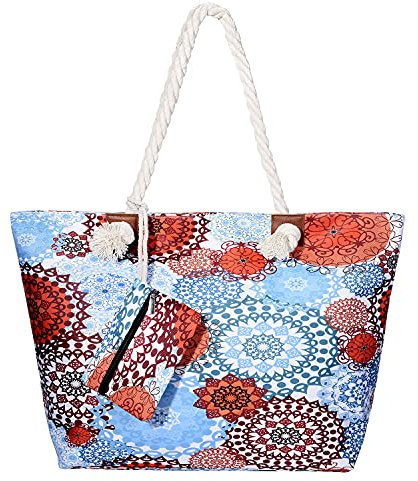 DonDon Strandtasche mit Reißverschluss, Große Strandtasche XXL, Shopper Tasche Damen - Praktische Beach bag Umhängetasche Damen Badetasche für Strand und Meer - Retro Chic
