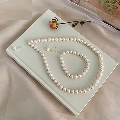Natürliche Süßwasserperlen Schmuck Set 925 Sterling Silber Halskette Armband Für Frauen