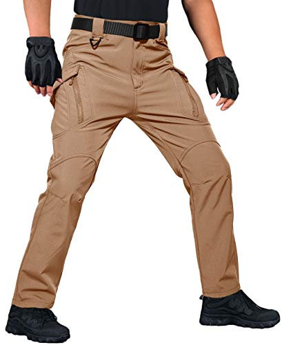 KEFITEVD Gefütterte Arbeitshose Herren Winter Hose Warme Armee Hose Mountainbike Angelhose Thermo Fleece Outdoor Hose Dicke Winterhose Braun 34