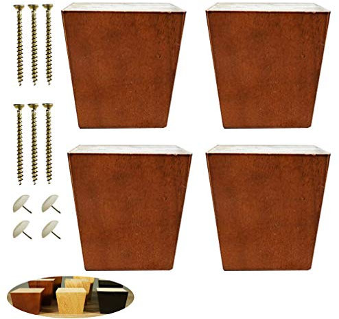 WLICWEI Massivholz-Sofafüße, quadratische Möbelbeine Couchbeine, Holzschrankfüße, Couchtischbeine, Bettbeine, für Küchensessel, Schlafsofas, mit Schrauben, 4er-Set (Nussbaum 10 cm)