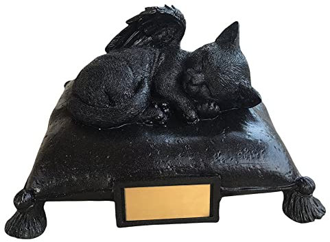 Monello Katzenurne Katze auf Kissen bis ca. 15 kg Tiergewicht individuelle Gravur auf Wunsch Katzenurne für Zuhause (Schwarz)