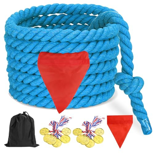 CWLAKON Outdoor Games Sports Day Kit Tug of War Rope for Kids Adults, Birthday Party Game, Outside Yard Backyard Lawn Field Day Family Reunion Easter Carnival Games, 18M, Blue