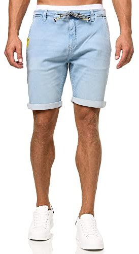 Indicode Herren Azibo Jeans Jogging Shorts mit 4 Taschen | Kurze Denim Hose für Männer Dim Blue, L