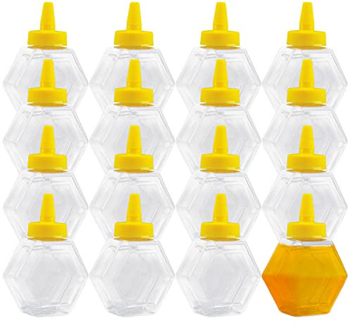 Lot de 16 bouteilles de miel vides en plastique transparent - 200 ml - 200 ml