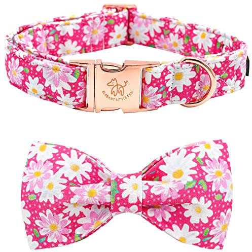 Elegant little tail Hundehalsband, Hundehalsband mit Fliege, Rosa Floral Mädchen Hundehalsbänder Geschenk Niedliche Hundefliege Verstellbare Hundehalsbänder für X-kleine Hunde