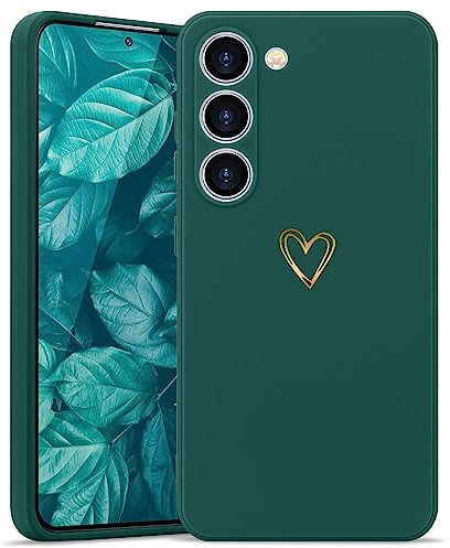 Wirvyuer Kompatibel mit Samsung Galaxy S23 5G Hülle Mädchen Handyhülle Gold Liebesherz Weich Silikon Case Süßes Gold Love Slim Stoßfest Schutzhülle für Samsung S23 5G Dunkelgrün