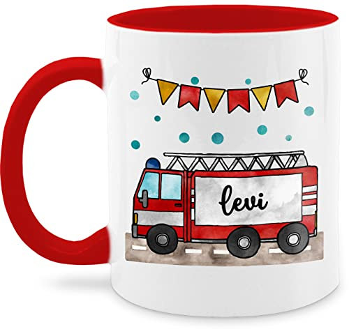 Tasse Tassen 325ml - Feuerwehrauto Motiv I Leiterwagen Geschenk Feuerwehr I Löschzug - 325 ml - Rot - geschenke feuerwehrmänner feuerwehrtasse jugendfeuerwehr name kindertasse kind personalisierte