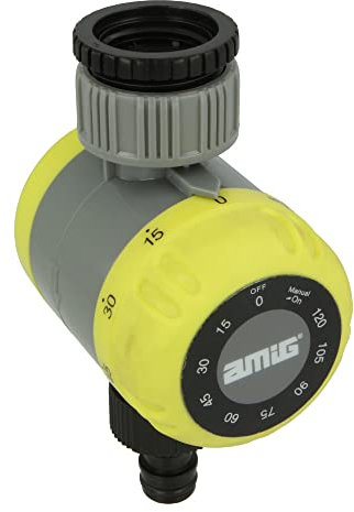 Amig - Programmatore di irrigazione manuale - Ø 60 x 80 mm - Fino a 2 ore di irrigazione - Con filtro protettivo per tubo e adattatore rubinetto filettato da 19 mm - Plastica ABS e gomma - Verde