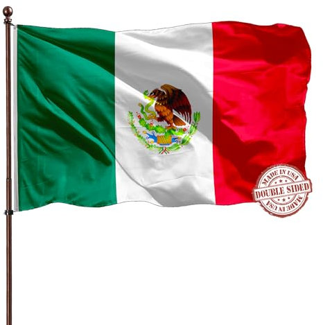 Große mexikanische Mexiko-Flagge, 7,6 x 12,7 cm, für Wand, doppelseitig, 3-lagig, 240D, 4 Reihen genäht, 7,6 x 12,7 cm, Mexiko-Flagge, Polyester, UV-beständig, mit Segeltuchkopf und 2 Messingösen