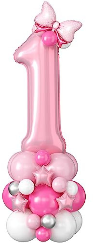 40 Inch Number 1 Balloon Pink Number Foil Balloons Giant Number One Balloon Tower Large Pastel Baby Pink Helium Latex Digital Balloons Stack for Girls First 1st Birthday Baby Shower Anniversary Party