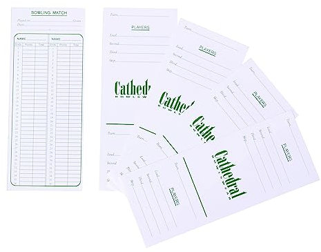 Cathedral Lawn Bowls Scorecards Scoring Pads Score Cards 1000 Double Sided White Green Text Thick Card Printed Sheets 8 x 3 1/4