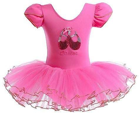 Lito Angels Tutu Danse Classique pour Enfant Fille, Robe de Ballet Ballerine, Justaucorps avec Jupe, Taille 5-6 Ans, Rose Chaud (Numéro d'étiquette XL)