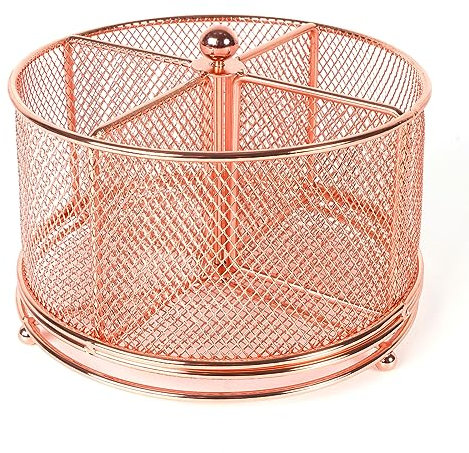 Mafegu 360°Rotating Multifunctional Pen Holder,Desktop,Makeup Brush Pen Organizer 4 Compartments Mesh Large Storage Capacity (Rose Gold)