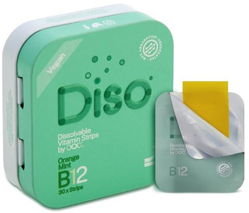 Diso Vitamin B12 (1500mcg) Energy Supplement, Tin of 30 Oral Dissolvable Strips, Fast Absorption, Help Reduce Fatigue & Tiredness, Vegan, Sugar-Free - Orange Mint Flavour