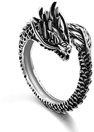 Dankadi Ring Drache verstellbar aus 925 Sterlingsilber, offener Ring, Tiere, Vintage, Größe verstellbar, Rock, Punk, Hip Pop, Geschenk, Schmuck, Party, Geburtstag, für Herren und Damen, Diamètre