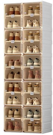 Mayi Box Shoe Storage Box Shoe Rack Storage Multifunctional Stackable Shoe Organizer with Magnetic Transparent Door, No-Installation Tall Shoe Rack for Women/Men (Brown, 2 Rows 10 Layers)