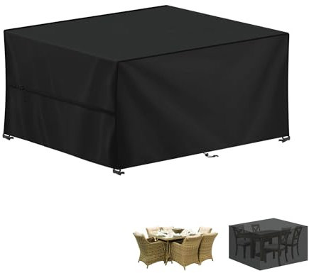 LAMUNI Housse Table de Jardin, 140x90x75cm Bâche Salon de Jardin Rectangulaire Housse Protection Salon de Jardin Imperméable Bache Table de Jardin, Anti-UV, 420D Oxford Housse Table Exterieur